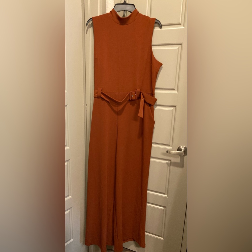 EXPRESS Rust Mock neck belted Jumpsuit